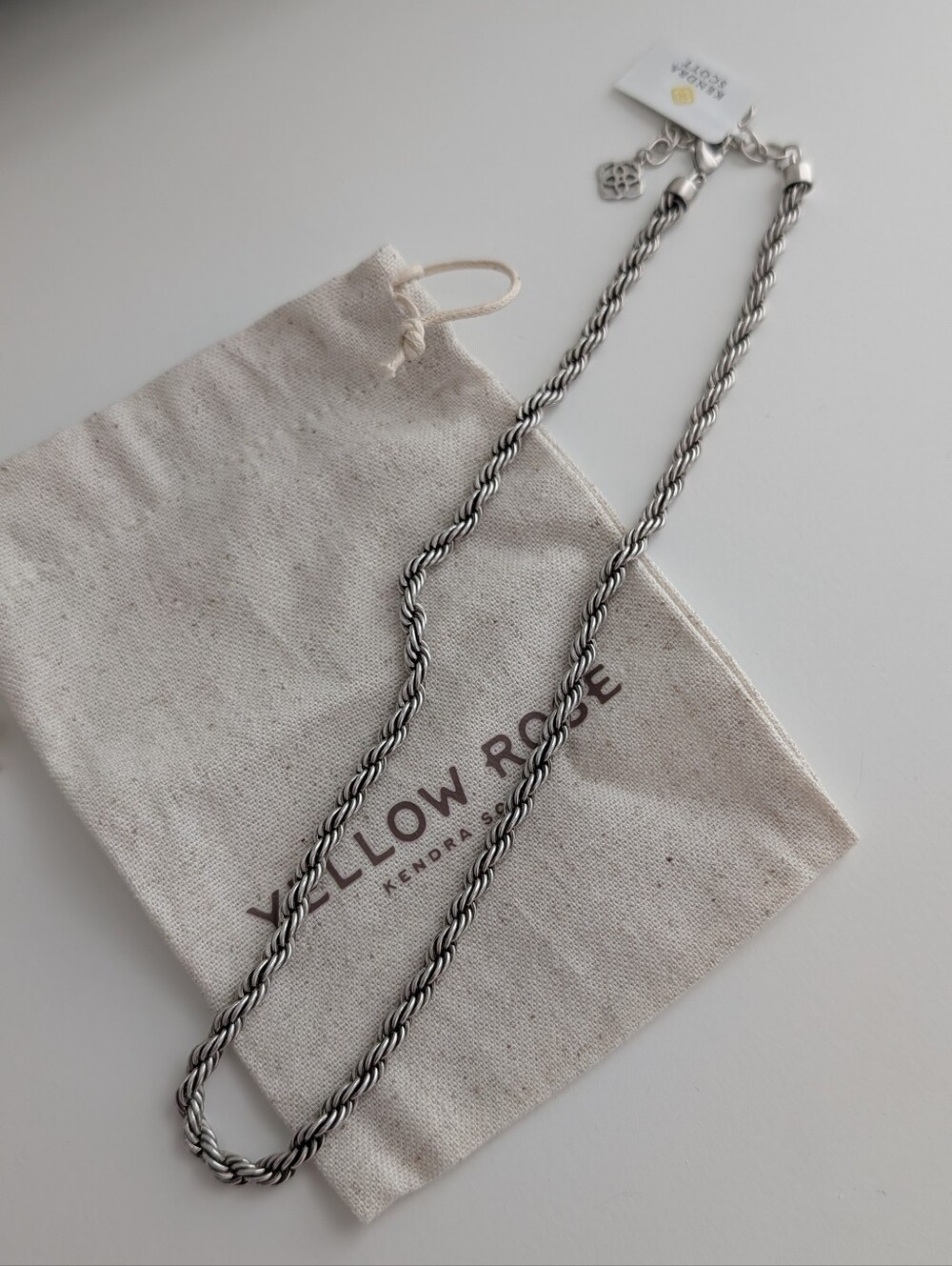 Kendra Scott Yellow Rose Noble Rope Link Chain Necklace in Vintage Silver NWT